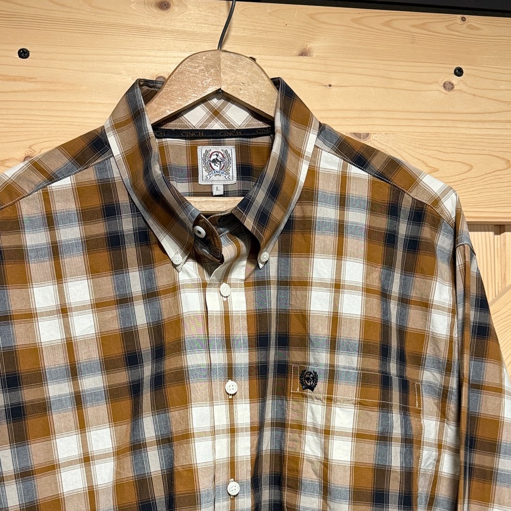 Cinch Brown and White Plaid Casual Shirt